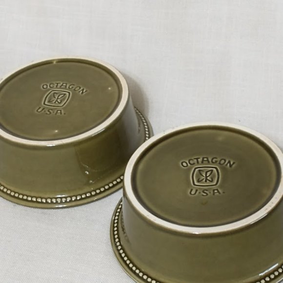 Vintage SOUP / CEREAL BOWLS - Sears “Octagon Green” Ironstone set of 2 - Picture 3 of 4
